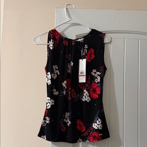 Calvin Klein Black and Red Floral Blouse